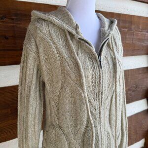 J. JILL Cardigan Sweater. Zippered, Hooded, Long, Wool Oatmeal, Beige XS X-Small